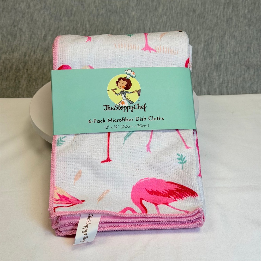 The Sloppy Chef 6-Pack Microfiber Dish Cloths Pink Flamingo 12x12 Arkwright Home